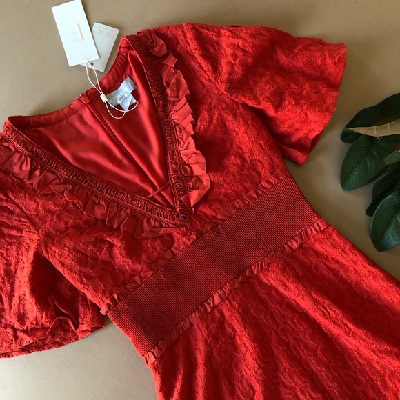 Finders Keepers NWT Red Memento Ruffle Midi Dress - Picture 2 of 11